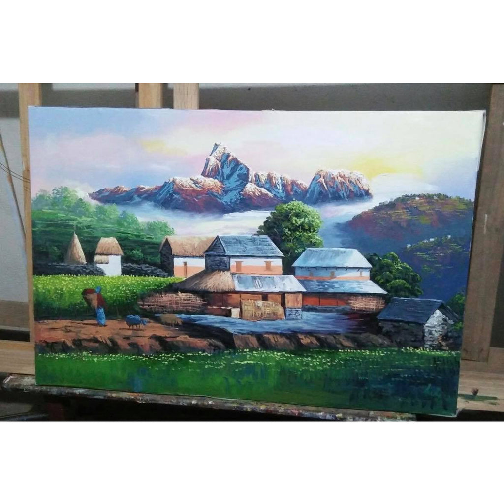 Nepalese landscape hand oil painting - In Stock