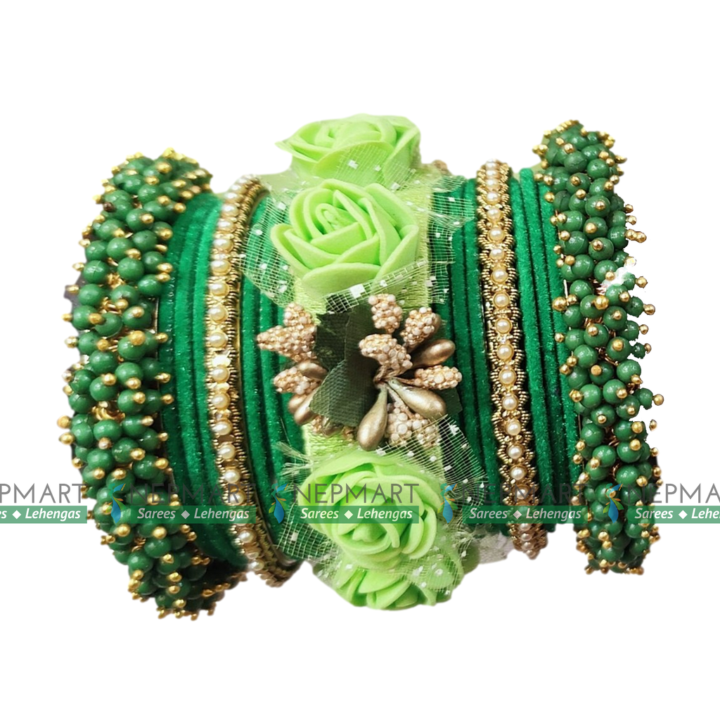 Green Flower Bangle Chura Set