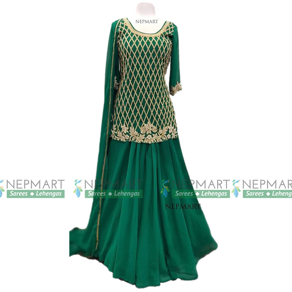Green Handwork Sharara Suit