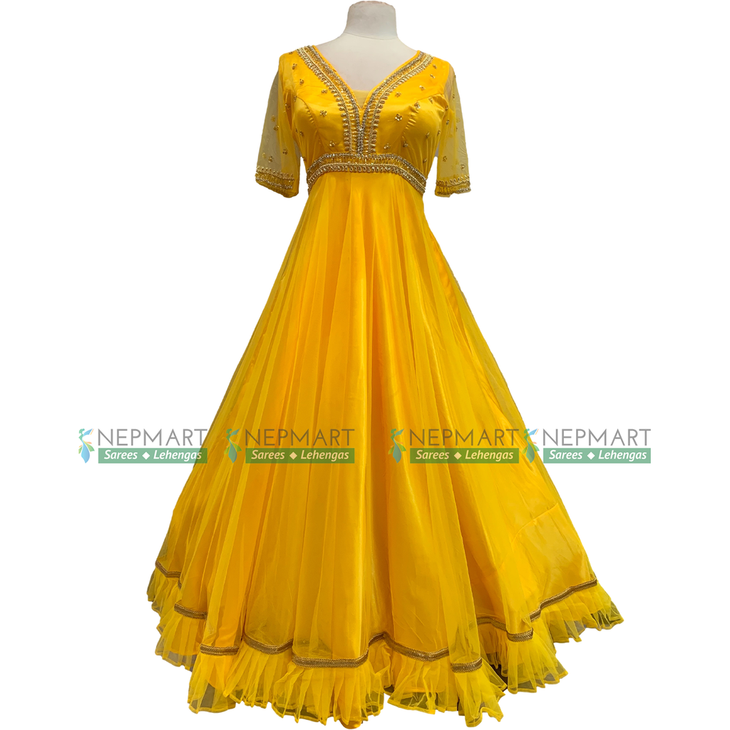 Yellow Handwork Net Gown