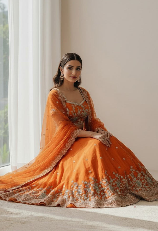 Organe Lehenga Set