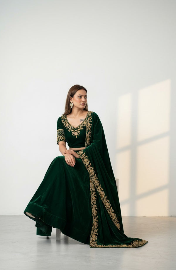 Green Handwork Leheng Choli