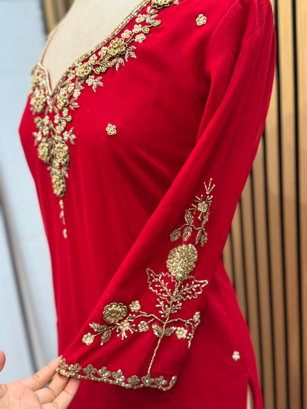 Red Handwork Kurtha Set