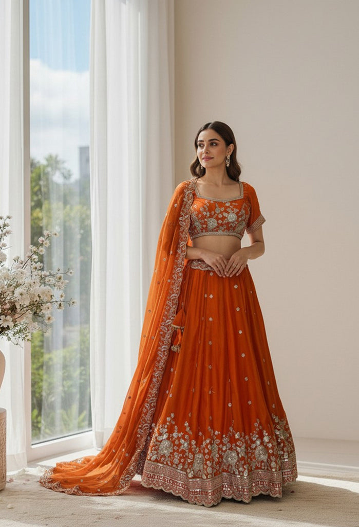 Organe Lehenga Set