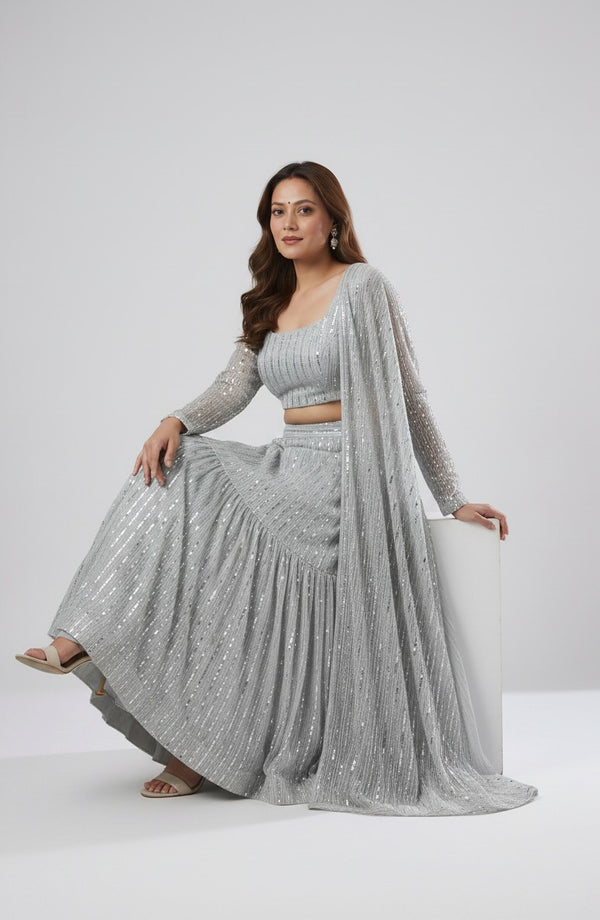 Light Grey Fish cut Lehenga Set