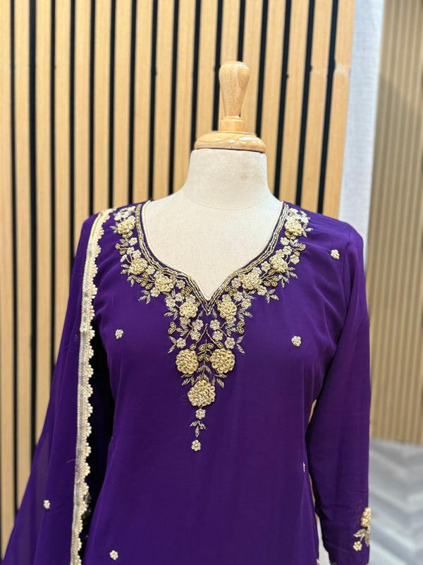 Purple Handwork Kurtha Set