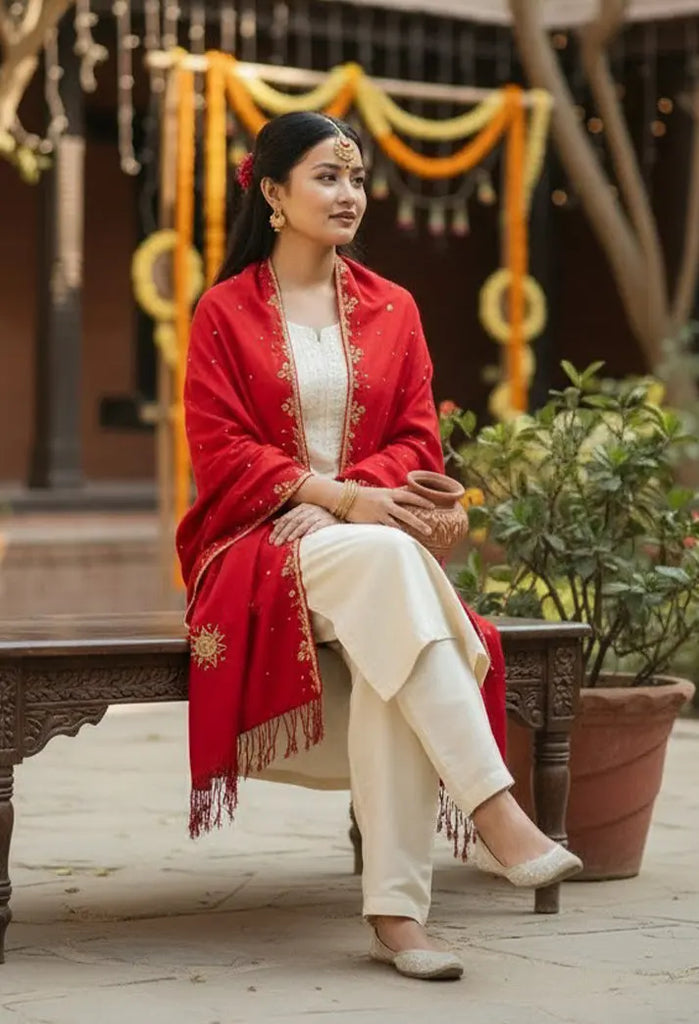 Red Malmal Shawl Nepmart