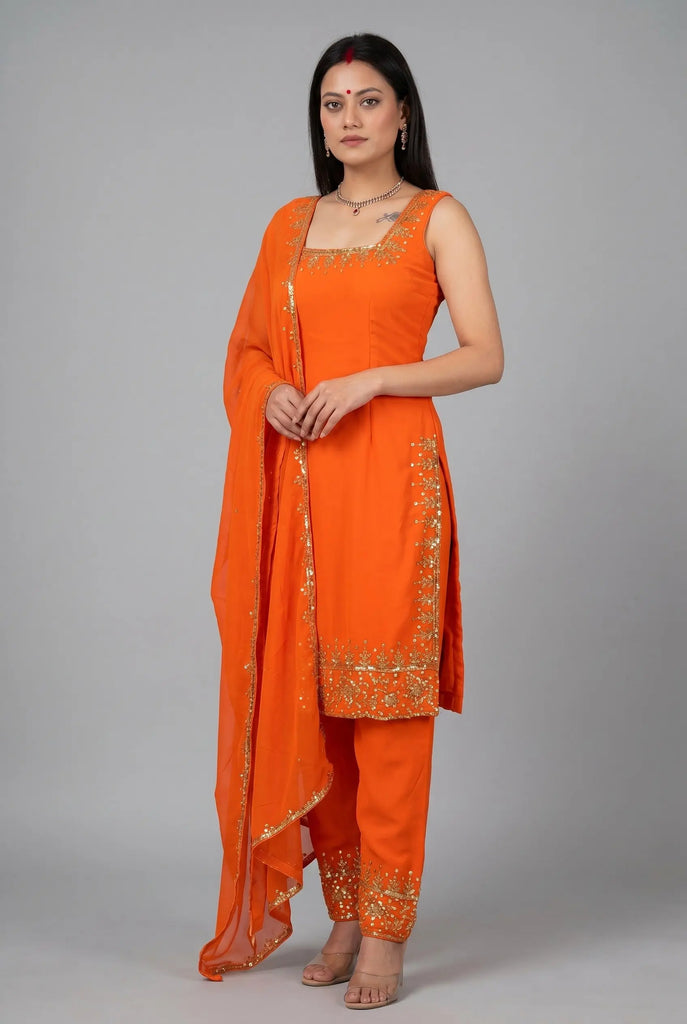 Orange Handwork Kurtha Set - Nepmart | Your Saree & Lehenga Shop