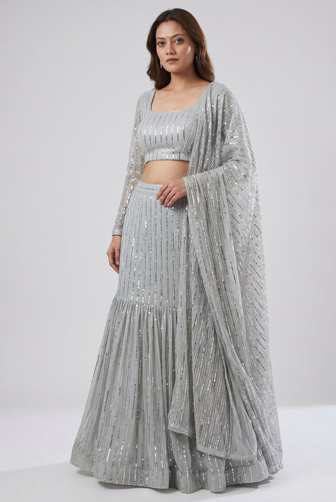 Light Grey Fish cut Lehenga Set
