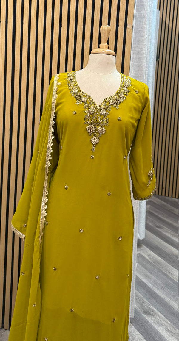 Olive Green Handwork Kurtha Set