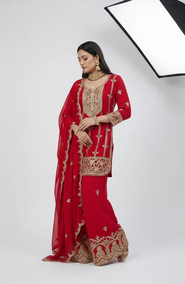 Red Designer Sharara Set Nepmart