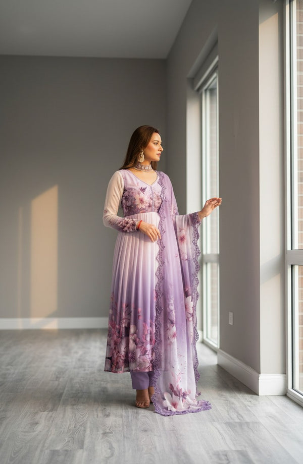 Lavender Floral Anarkali Set