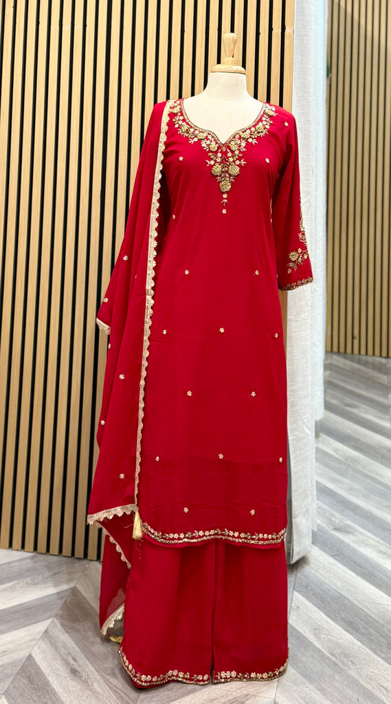 Red Handwork Kurtha Set