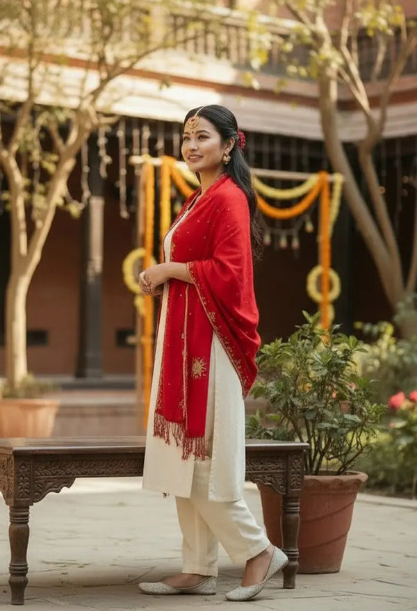 Red Malmal Shawl Nepmart