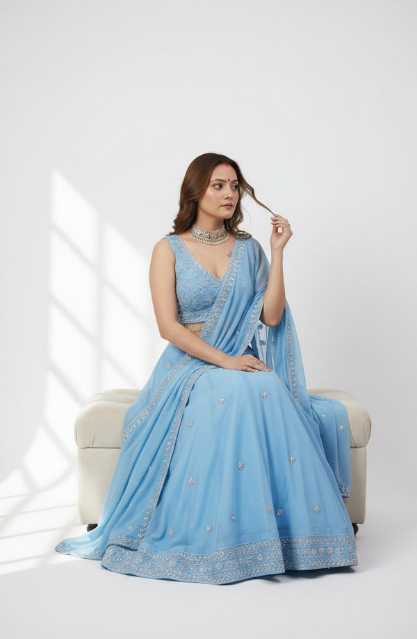 Sky Blue Handwork Lehenga