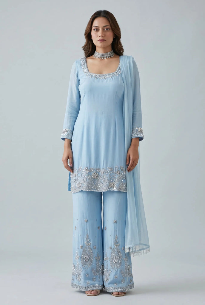 Sky Blue Handwork Sharara Set Nepmart | Your Saree & Lehenga Shop