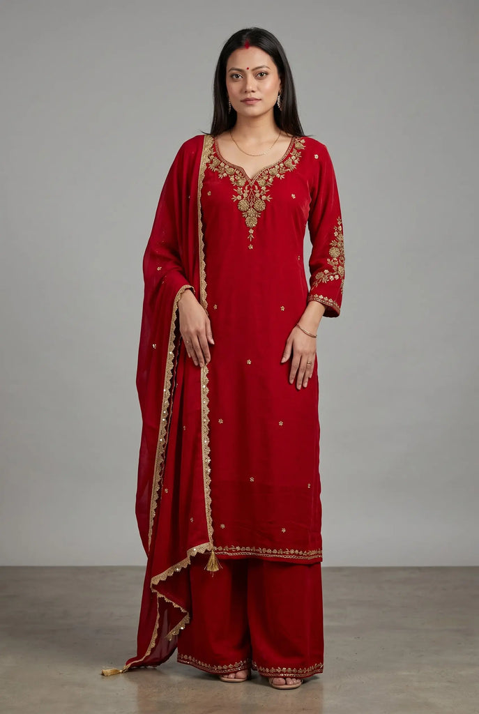 Red Handwork Kurtha Set Nepmart | Your Saree & Lehenga Shop