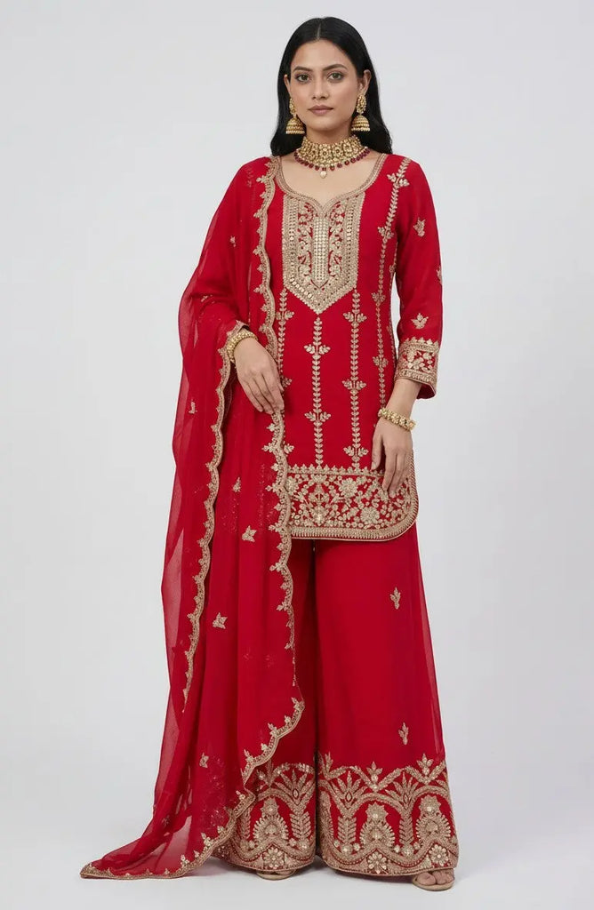 Red Designer Sharara Set Nepmart