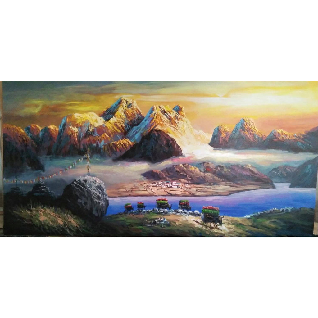 Nepalese landscape hand oil painting - In Stock
