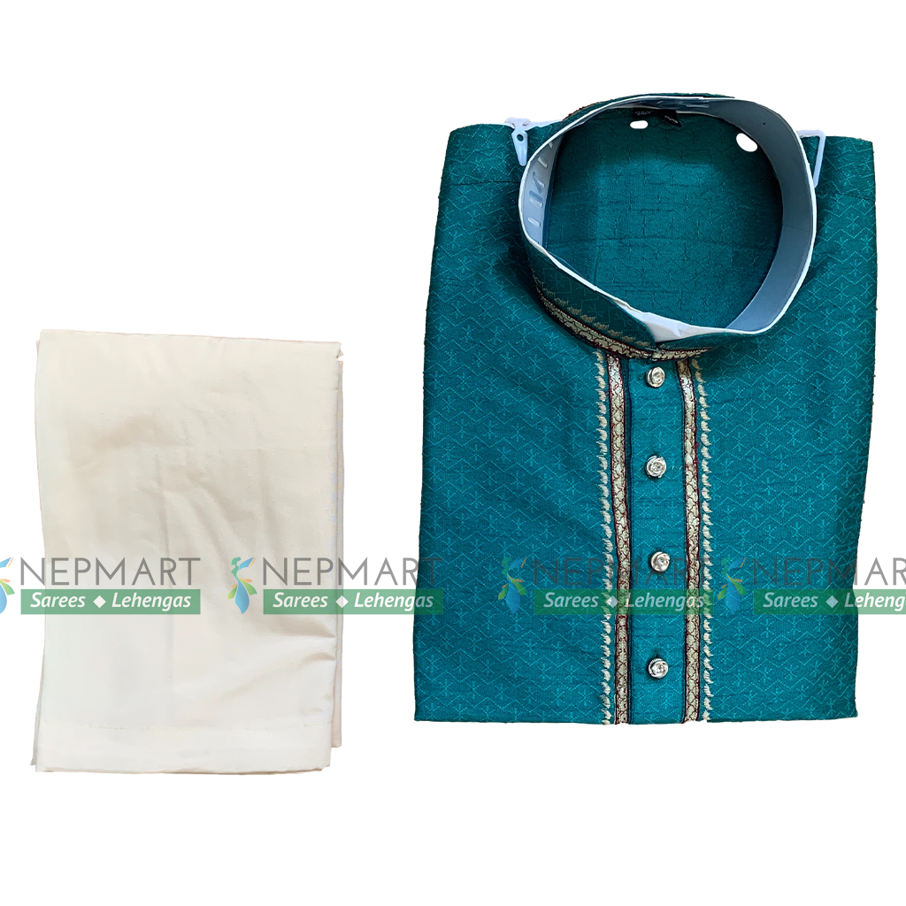 Aqua Blue Silk Men Kurta Pyjama