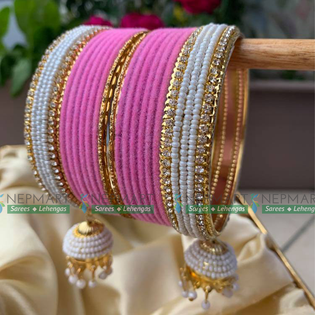 Pink color bangles deals