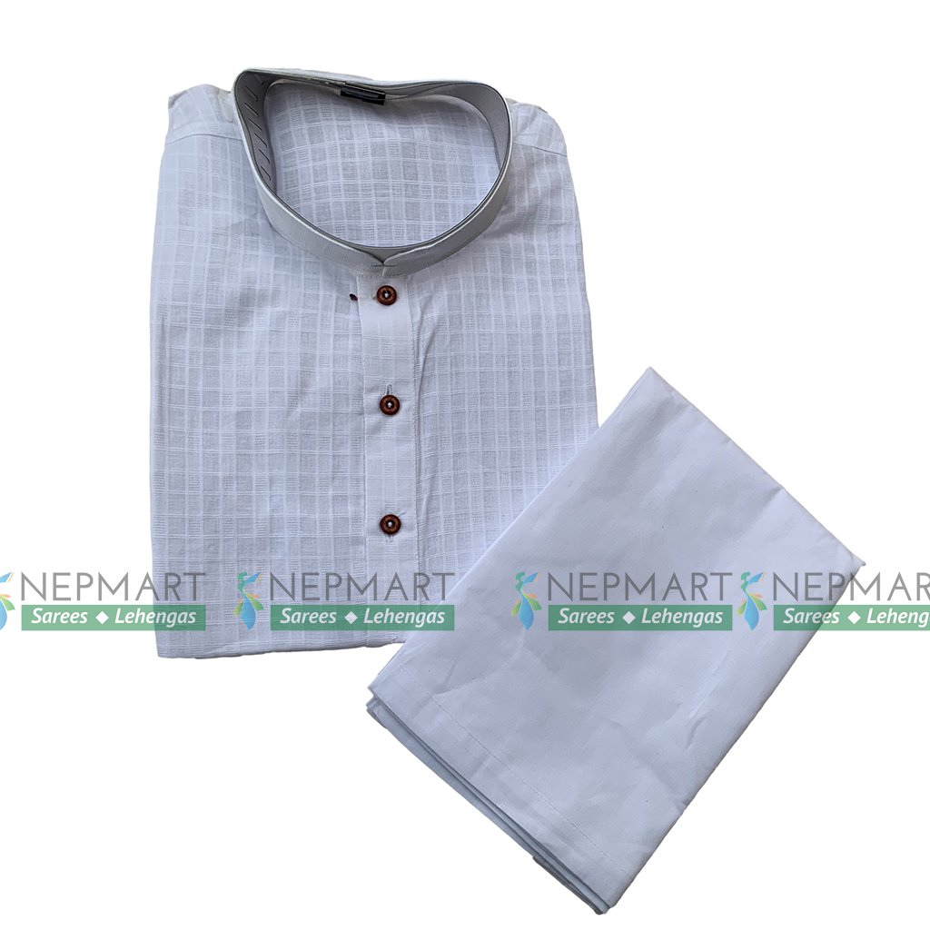 White Cotton Men Kurta Pyjama