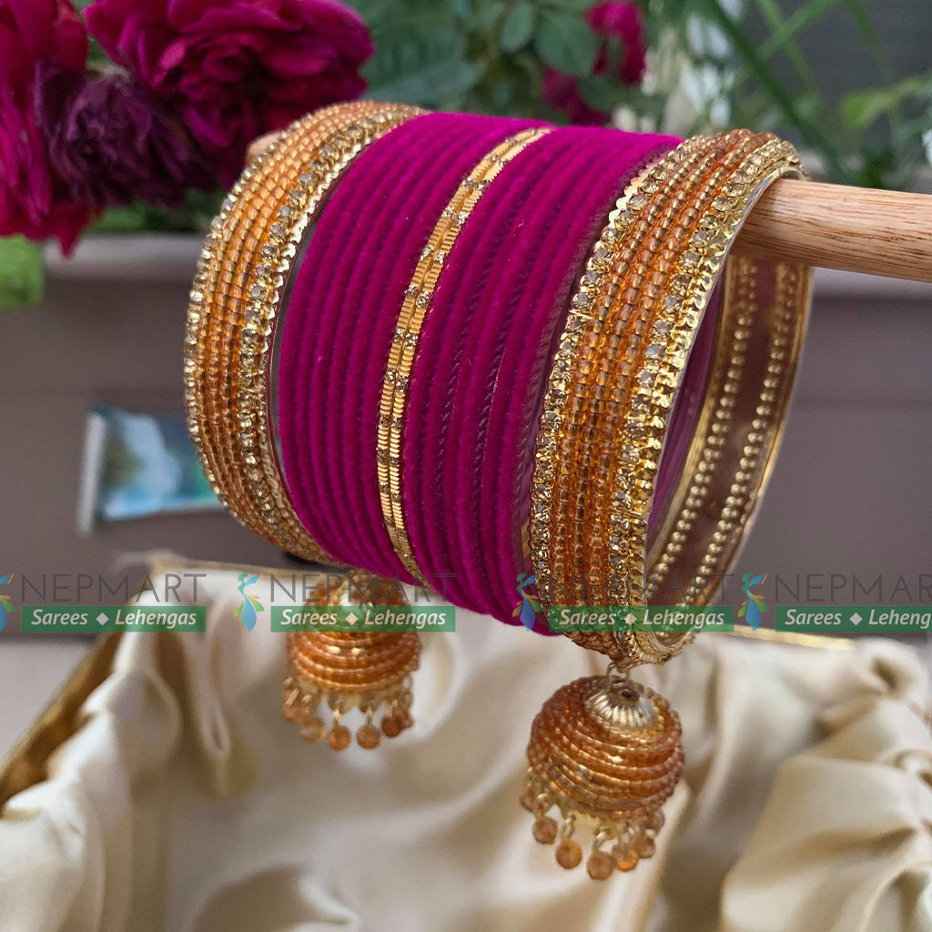 Rani Pink Velvet Bangle Chura Set