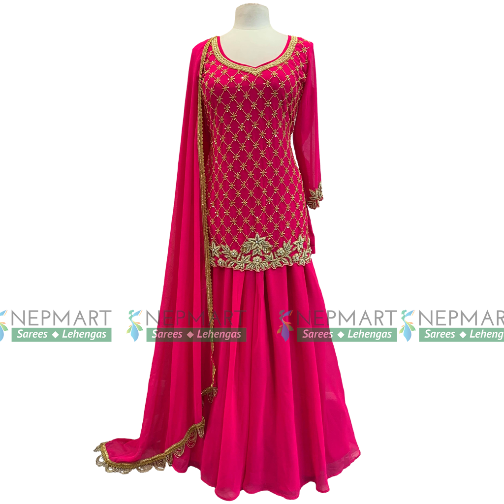 Rani Pink Handwork Sharara Suit