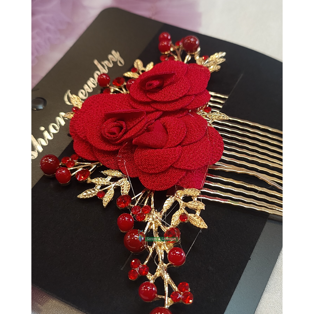 Red Flower Decor Hair Comb