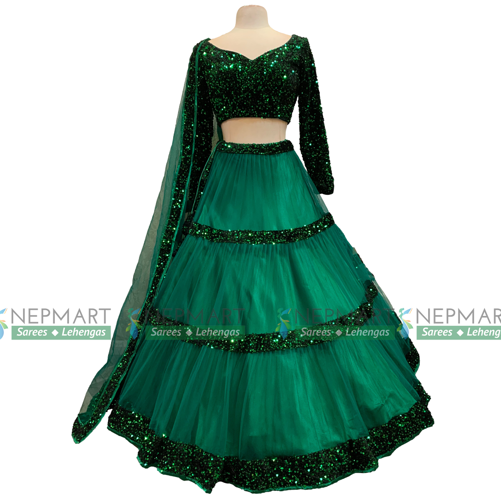 Green Sequins Lehenga