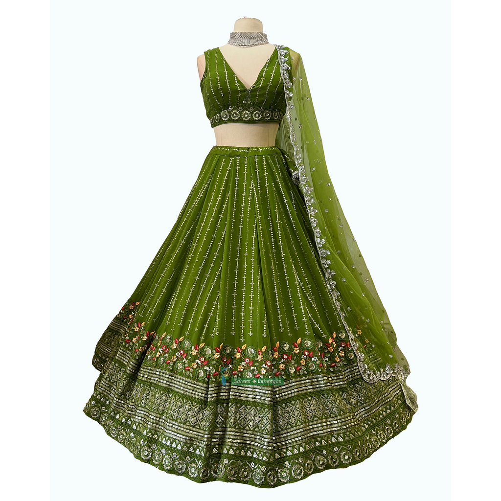 Floral Olive Green Lehenga Set