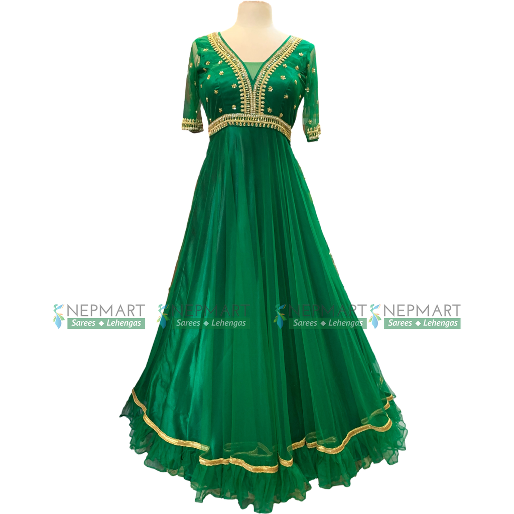 Green Handwork Net Gown