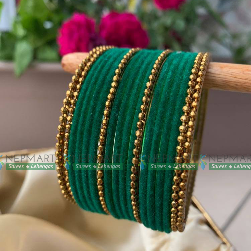 Green Velvet Bangle Chura Set