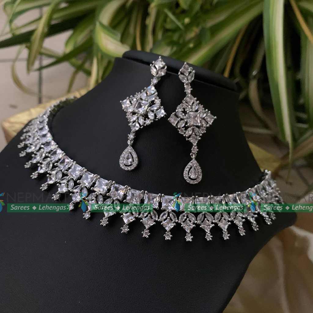 American Diamond Necklace Set With Earring Nepmart Your Saree