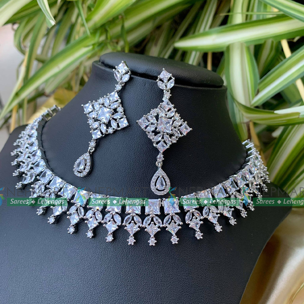 American Diamond Necklace Set With Earring