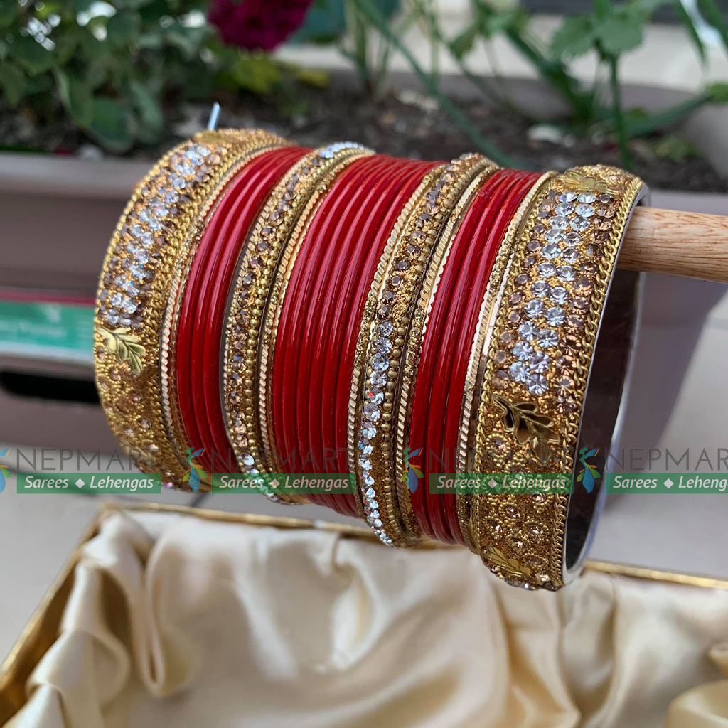 Leaves Design Bridal Bangle Chura Set