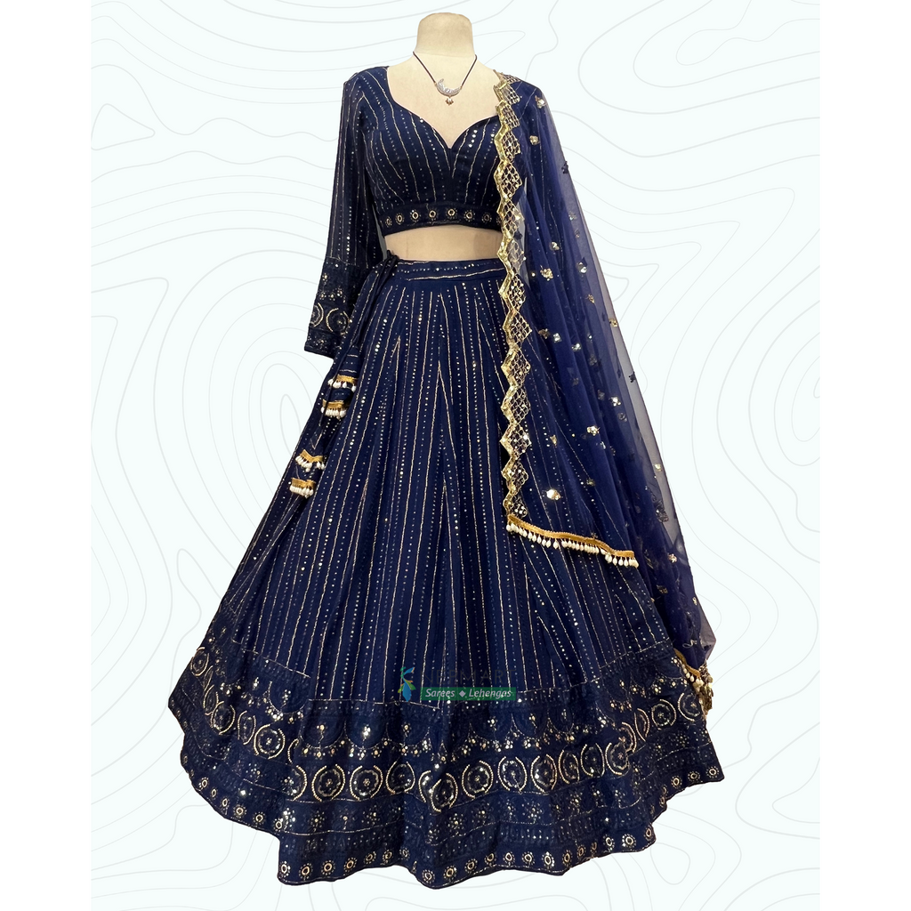 Navy Blue Georgette Lehenga Set