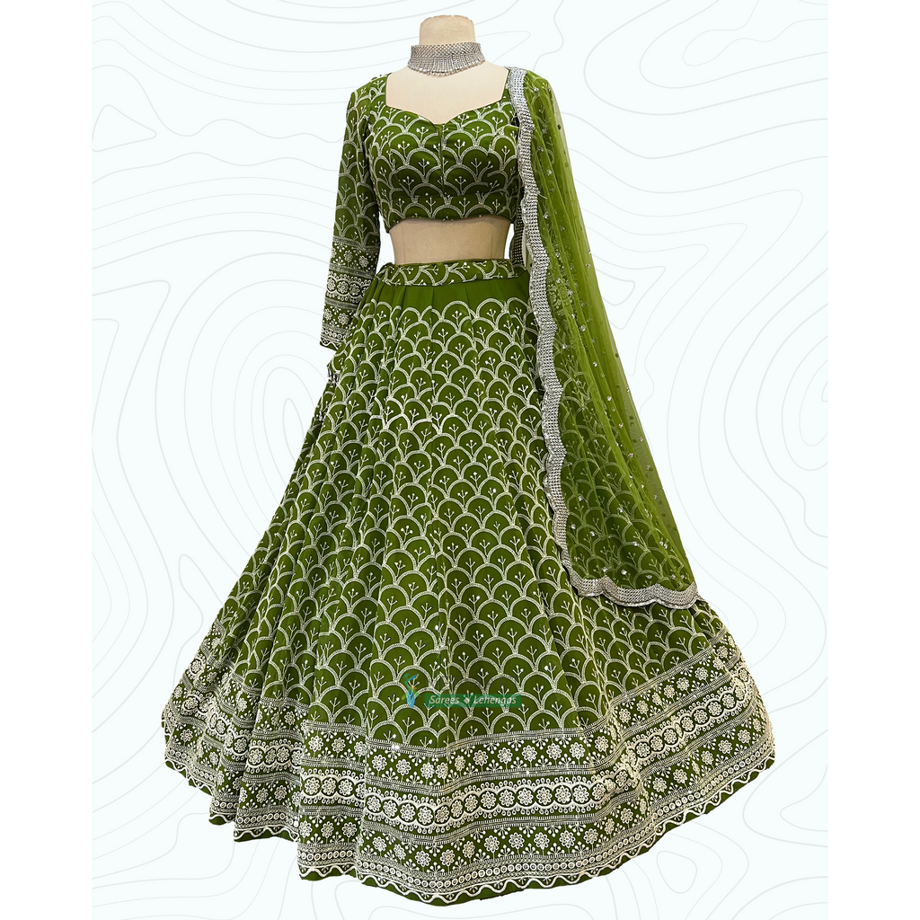 Olive Green Georgette Lehenga Set