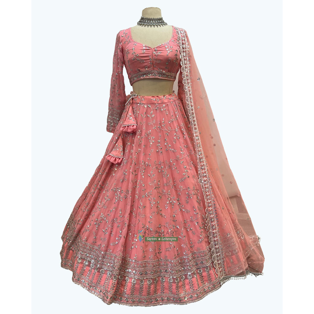 Georgette Peach Pink Lehenga