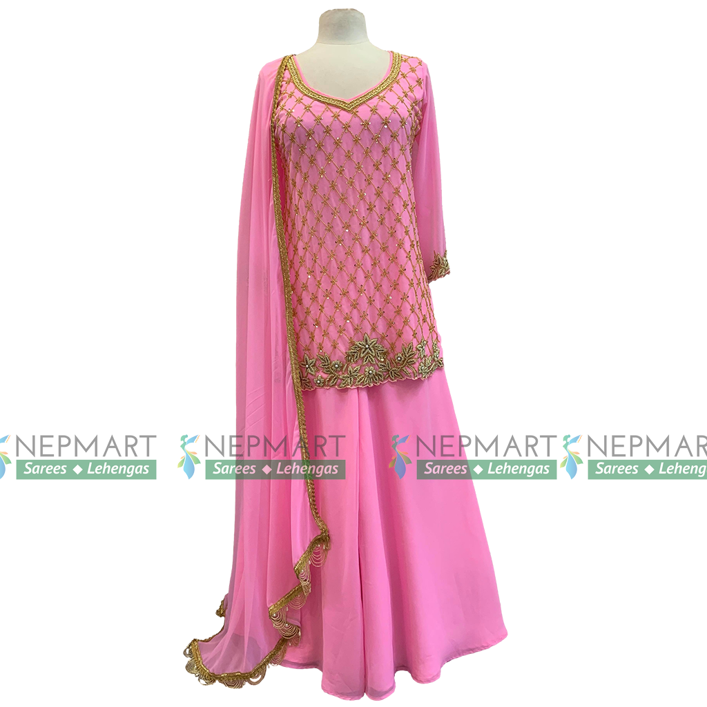 Baby Pink Handwork Sharara Suit