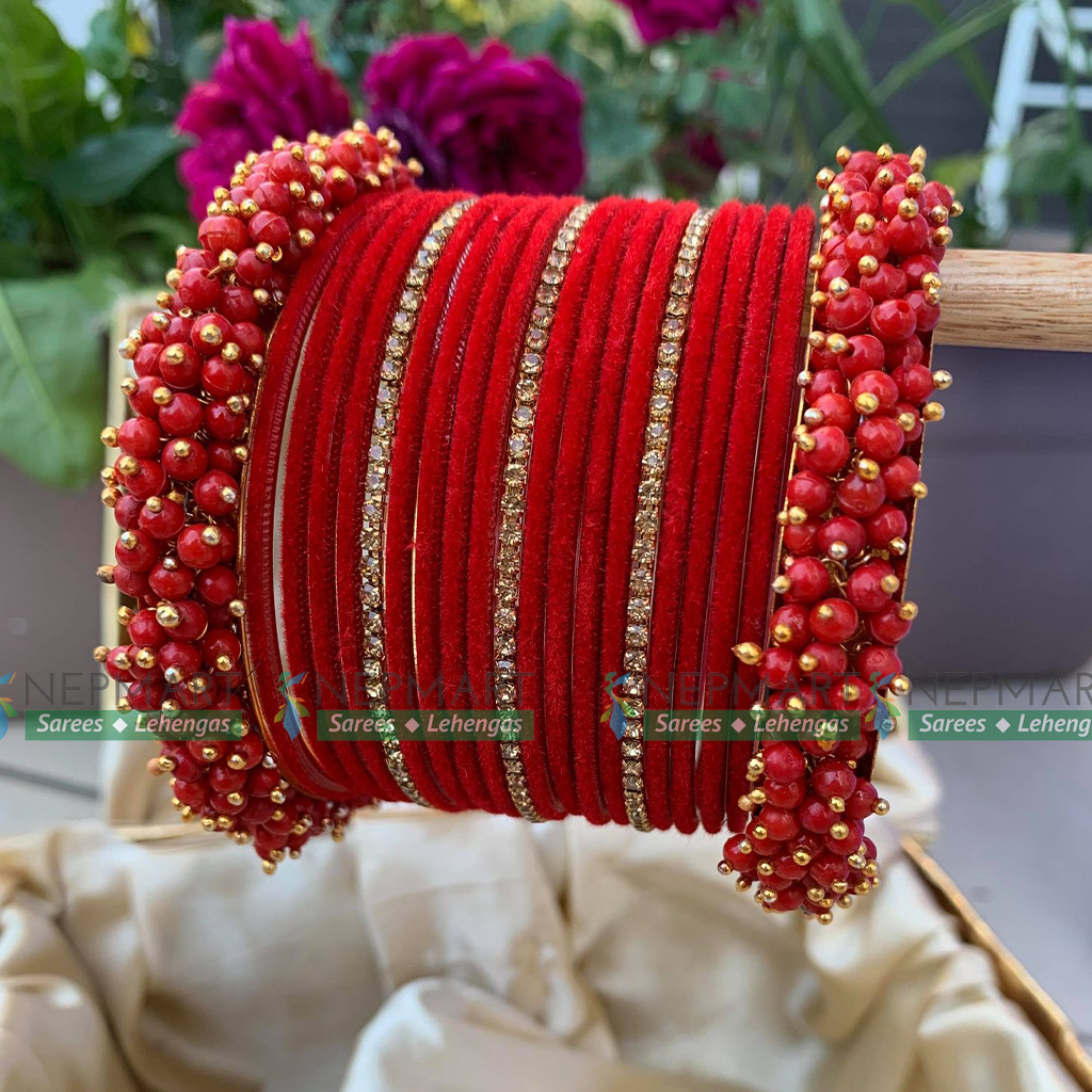 Red Velvet Bangle Chura Set