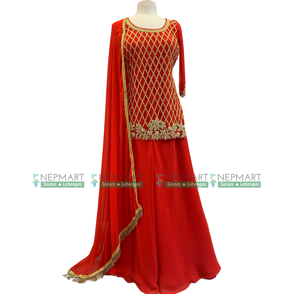 Red Handwork Sharara