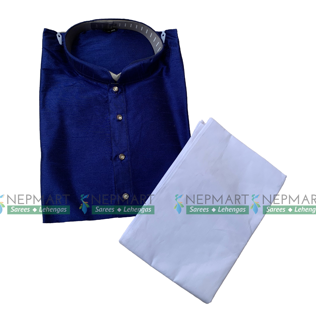 Royal Blue Silk Men Kurta Pyjama