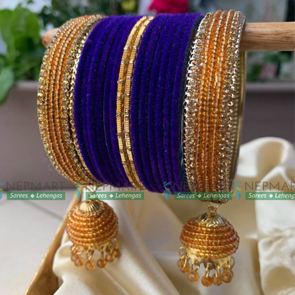 Royal Blue Velvet Bangle Chura Set