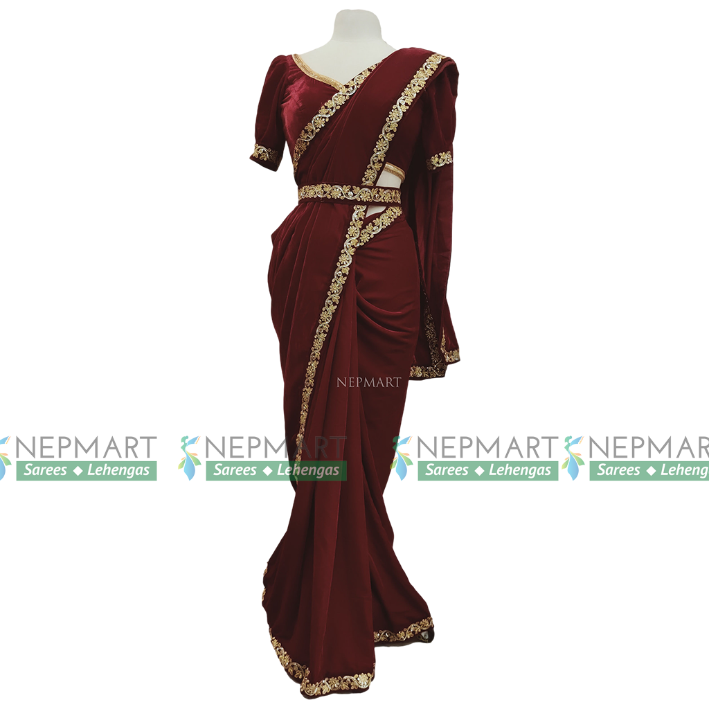 Velvet handwork saree sari set