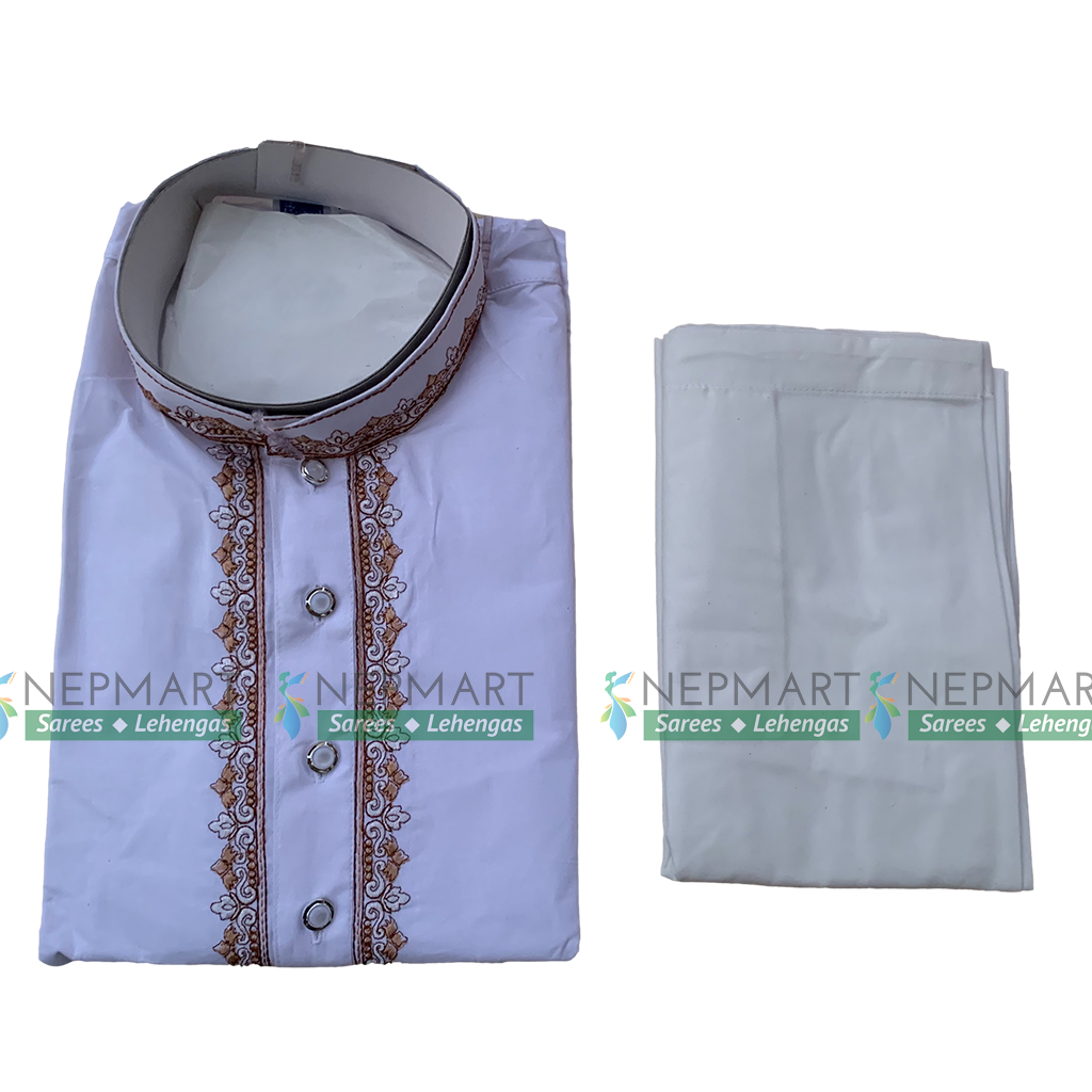 White Cotton Kurtha and Pyjama Set