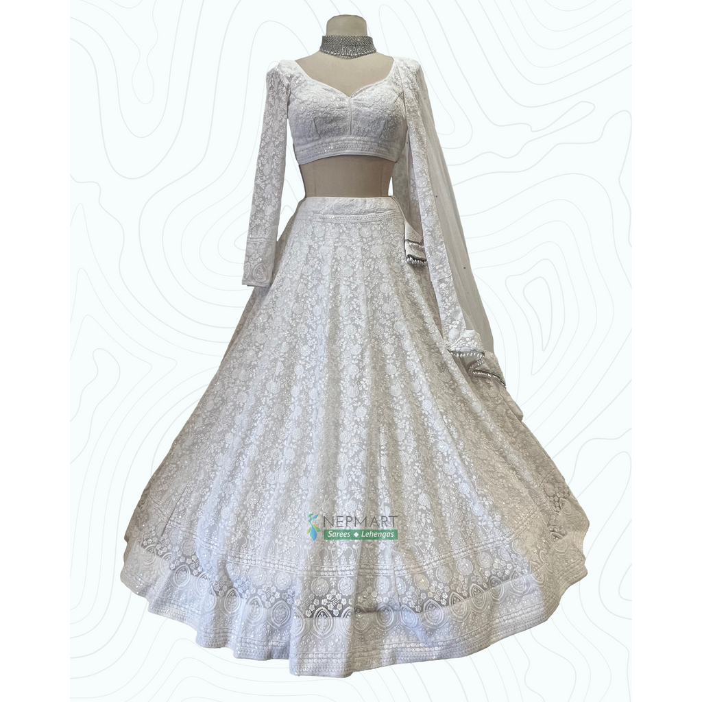 White Chicken Lehenga Set