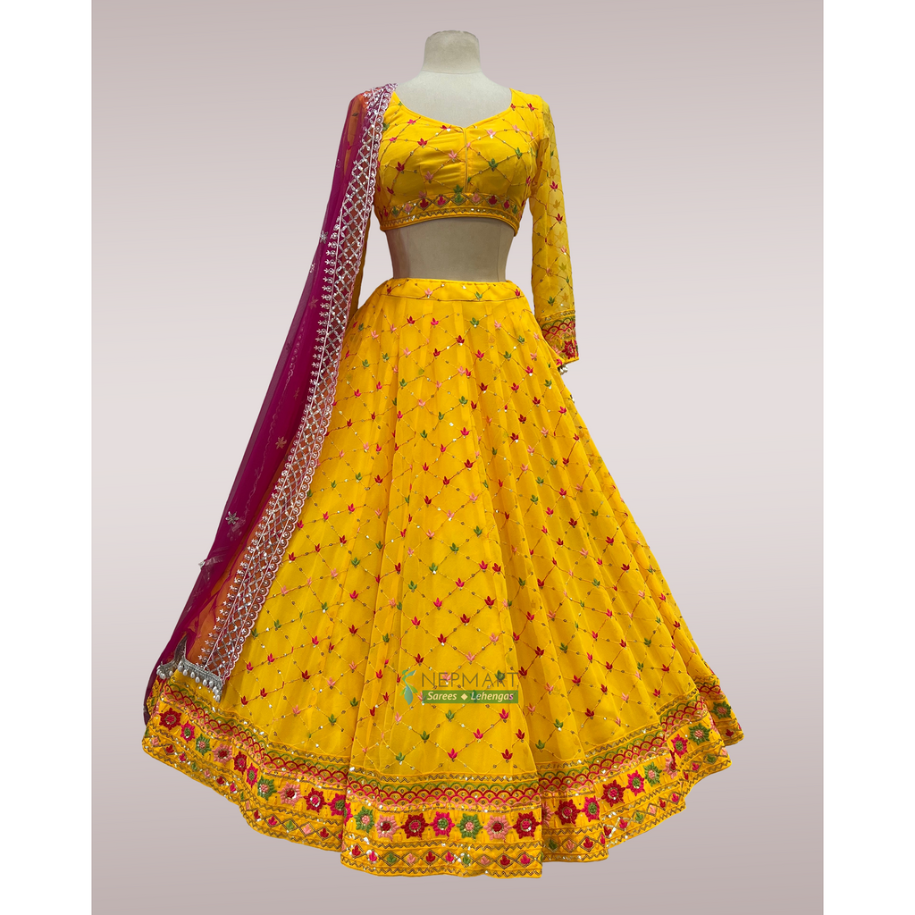 Yellow Georgette Lehenga Set