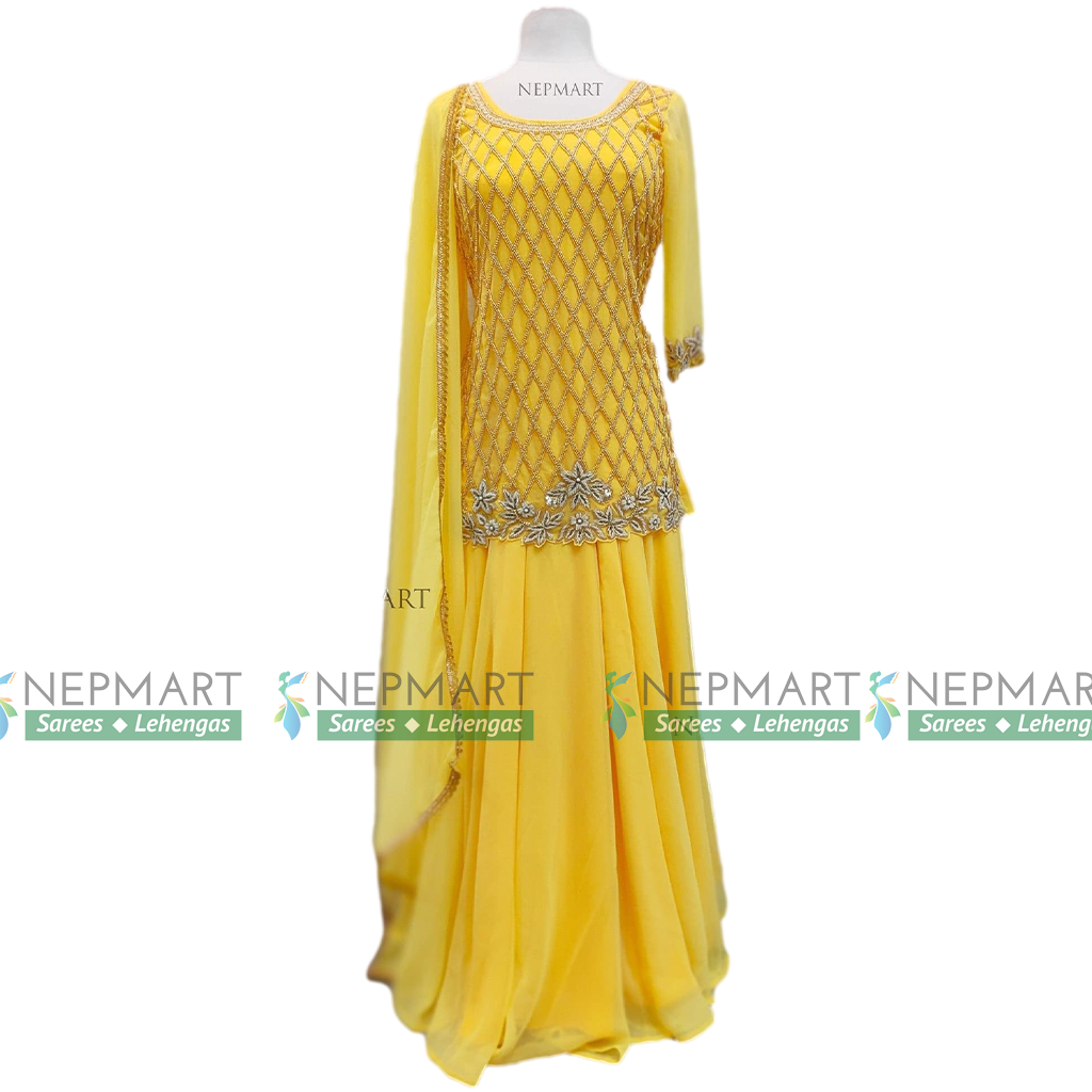 Yellow Handwork Sharara Suit